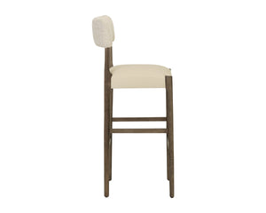 Sunpan Guardi Barstool Solid Ash Frame with Two-Tone Faux Leather and Fabric Upholstered Seat 112912