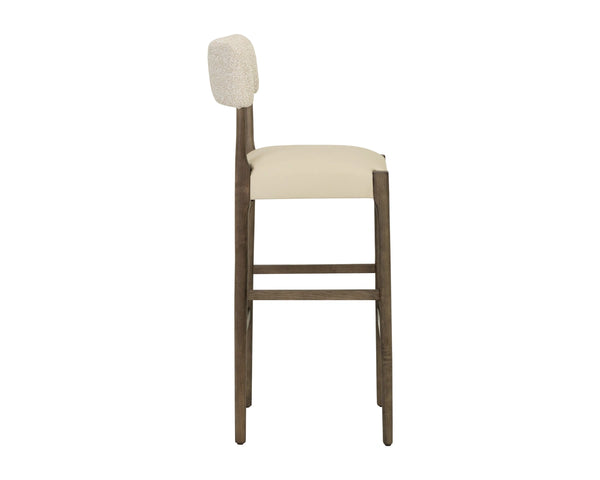 Sunpan Guardi Barstool Solid Ash Frame with Two-Tone Faux Leather and Fabric Upholstered Seat 112912