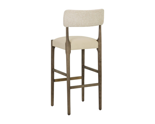 Sunpan Guardi Barstool Solid Ash Frame with Two-Tone Faux Leather and Fabric Upholstered Seat 112912