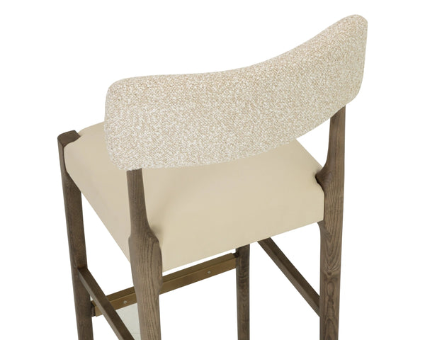 Sunpan Guardi Barstool Solid Ash Frame with Two-Tone Faux Leather and Fabric Upholstered Seat 112912