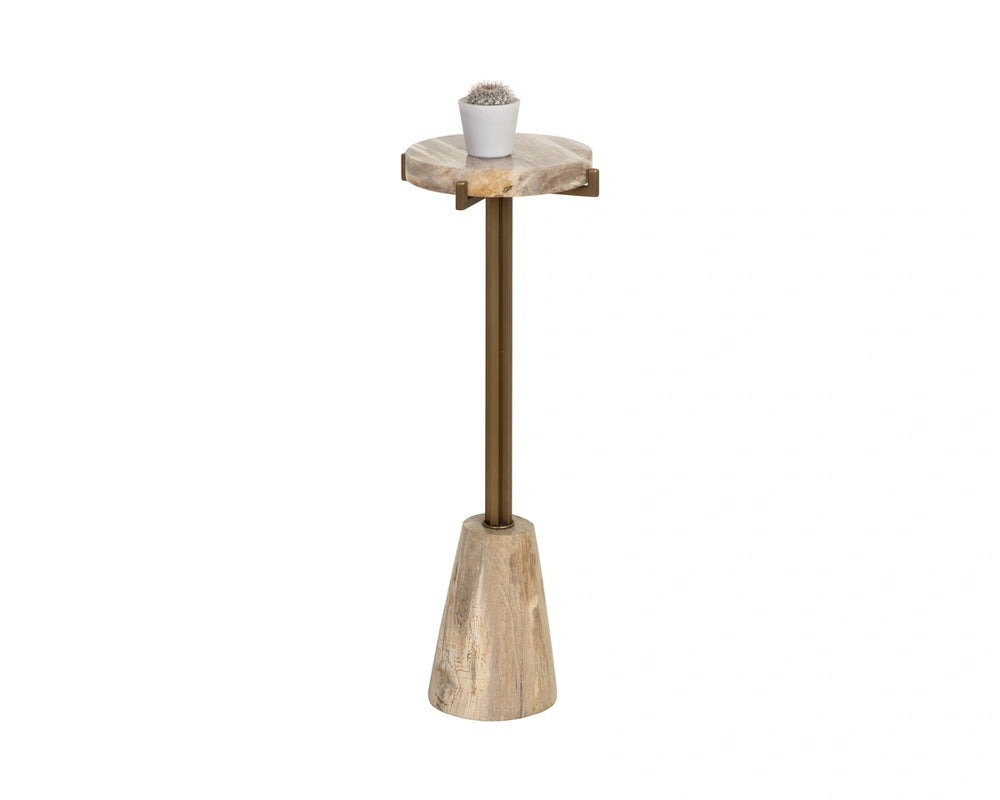 Sunpan Tamlin Petrified Wood Round End Table Sculptural Pedestal Accent for Modern Interiors 112914