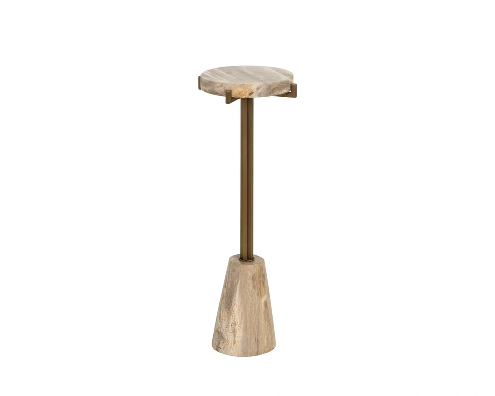Sunpan Tamlin Petrified Wood Round End Table Sculptural Pedestal Accent for Modern Interiors 112914
