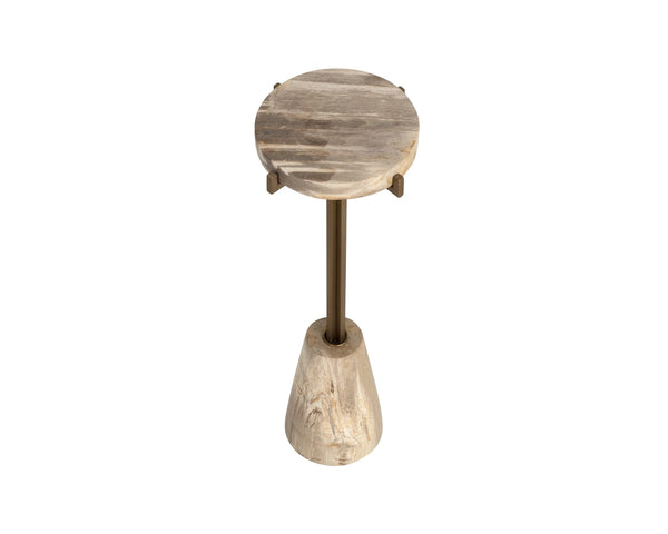 Sunpan Tamlin Petrified Wood Round End Table Sculptural Pedestal Accent for Modern Interiors 112914