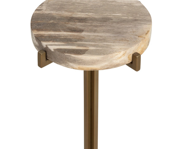 Sunpan Tamlin Petrified Wood Round End Table Sculptural Pedestal Accent for Modern Interiors 112914