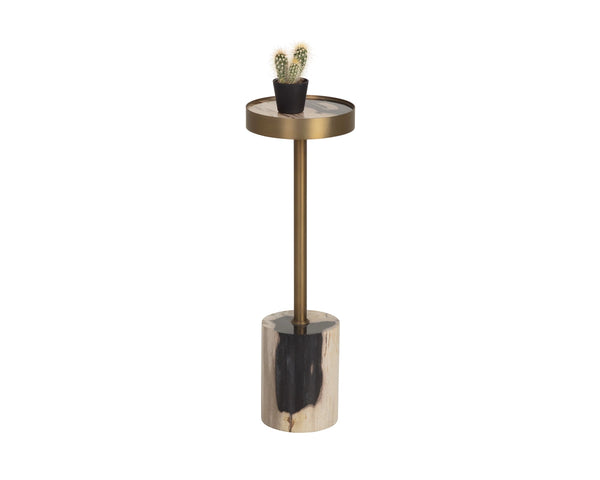 Sunpan Mogun Petrified Wood Round End Table Geological Natural Accent for Living Room 112919