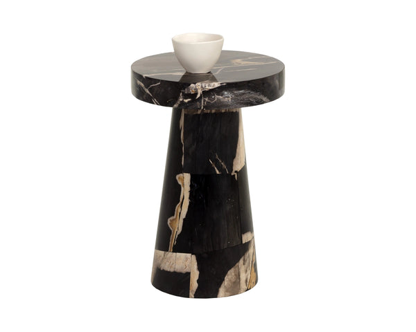Sunpan Vajra Petrified Wood Round End Table Sculptural Fossil Stone Accent for Living Room 112921