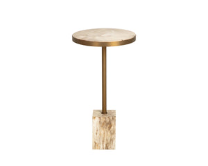 Sunpan Parinari Petrified Wood Round End Table Sculptural Stone Top with Slim Metal Pedestal 112923