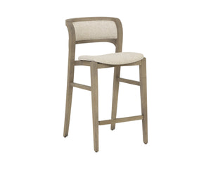 Sunpan Arco Scandinavian Counter Stool Solid Ash Wrap Arm Oatmeal Upholstered Seat 112929