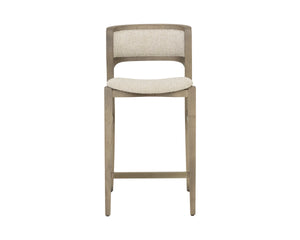 Sunpan Arco Scandinavian Counter Stool Solid Ash Wrap Arm Oatmeal Upholstered Seat 112929
