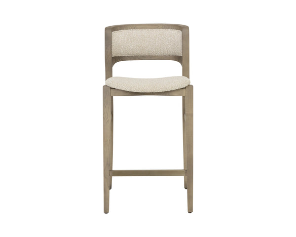 Sunpan Arco Scandinavian Counter Stool Solid Ash Wrap Arm Oatmeal Upholstered Seat 112929
