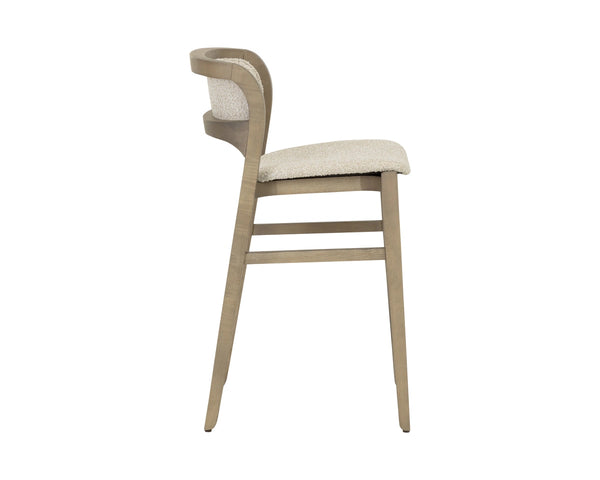 Sunpan Arco Scandinavian Counter Stool Solid Ash Wrap Arm Oatmeal Upholstered Seat 112929