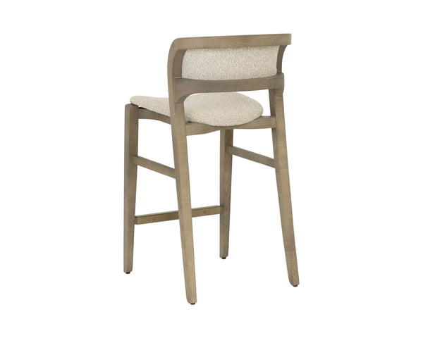 Sunpan Arco Scandinavian Counter Stool Solid Ash Wrap Arm Oatmeal Upholstered Seat 112929