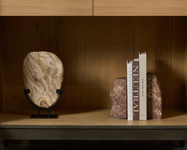 Sunpan Perception Petrified Wood Slab Sculpture on Iron Base Artisan Natural Stone Art 112933