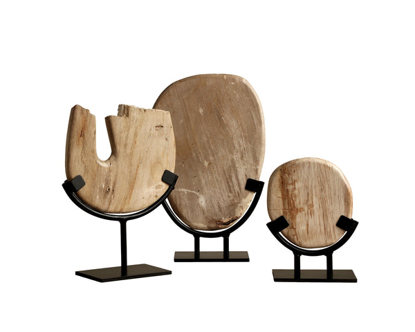 Sunpan Awareness Petrified Wood Sculpture Handcrafted Organic Form on Iron Base for Modern Interiors 112943
