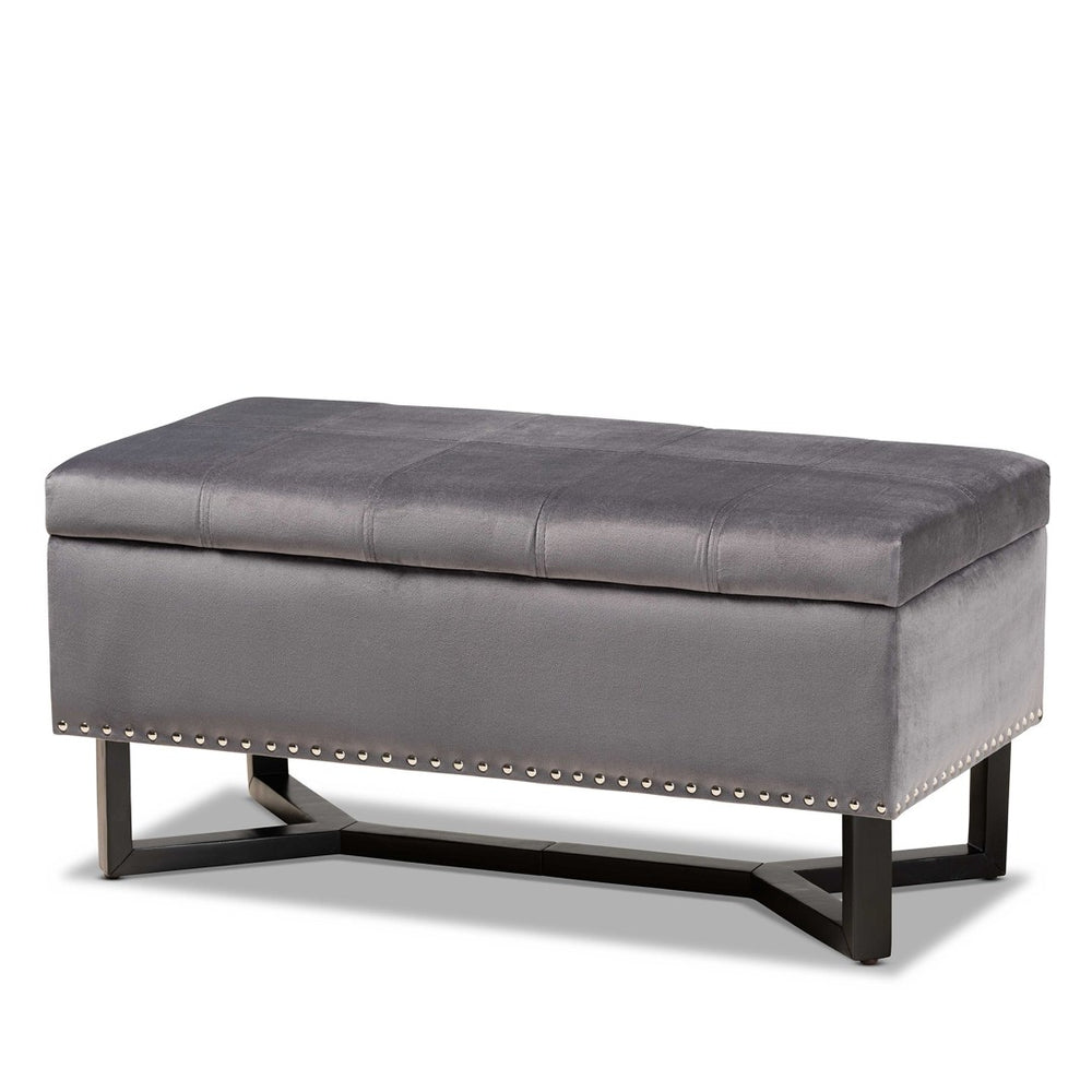 Baxton Studio Baxton Studio Elegant Velvet Storage Ottoman with Lift-Top Design and Contemporary Nailhead Trim Grey WS-20716-Grey/Espresso-Otto