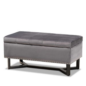 Baxton Studio Baxton Studio Elegant Velvet Storage Ottoman with Lift-Top Design and Contemporary Nailhead Trim Grey WS-20716-Grey/Espresso-Otto