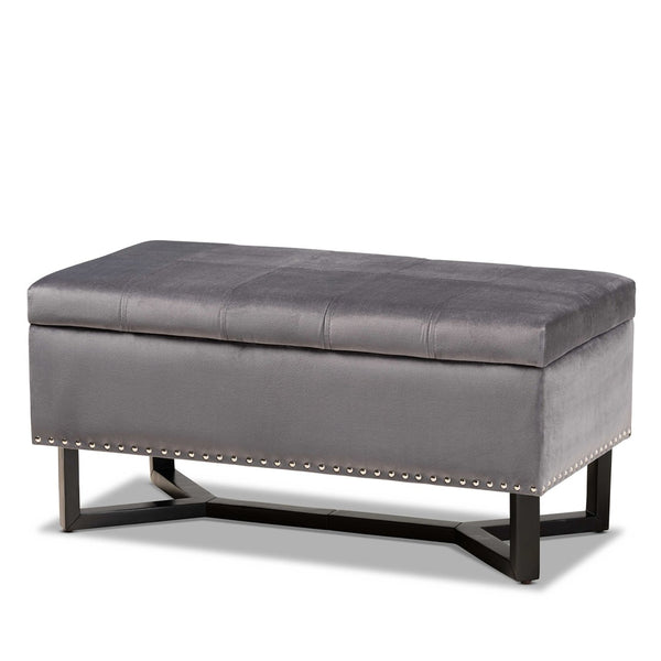 Baxton Studio Baxton Studio Elegant Velvet Storage Ottoman with Lift-Top Design and Contemporary Nailhead Trim Grey WS-20716-Grey/Espresso-Otto
