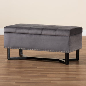 Baxton Studio Baxton Studio Elegant Velvet Storage Ottoman with Lift-Top Design and Contemporary Nailhead Trim Grey WS-20716-Grey/Espresso-Otto