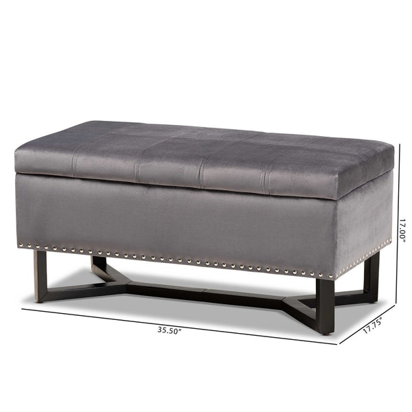 Baxton Studio Baxton Studio Elegant Velvet Storage Ottoman with Lift-Top Design and Contemporary Nailhead Trim Grey WS-20716-Grey/Espresso-Otto