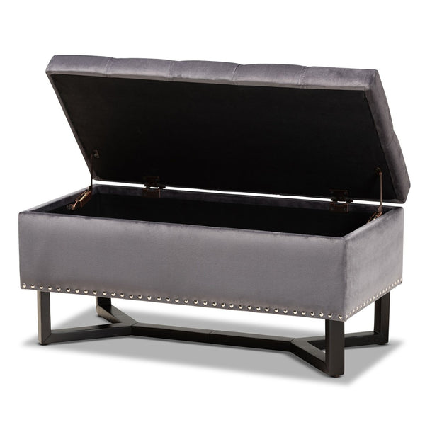 Baxton Studio Baxton Studio Elegant Velvet Storage Ottoman with Lift-Top Design and Contemporary Nailhead Trim Grey WS-20716-Grey/Espresso-Otto