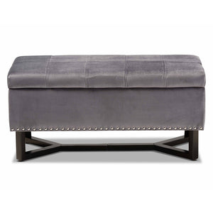 Baxton Studio Baxton Studio Elegant Velvet Storage Ottoman with Lift-Top Design and Contemporary Nailhead Trim Grey WS-20716-Grey/Espresso-Otto