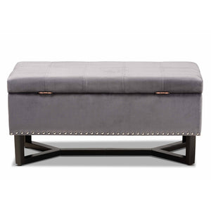 Baxton Studio Baxton Studio Elegant Velvet Storage Ottoman with Lift-Top Design and Contemporary Nailhead Trim Grey WS-20716-Grey/Espresso-Otto