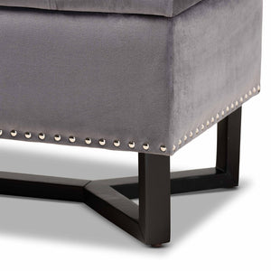 Baxton Studio Baxton Studio Elegant Velvet Storage Ottoman with Lift-Top Design and Contemporary Nailhead Trim Grey WS-20716-Grey/Espresso-Otto