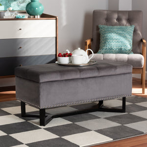 Baxton Studio Baxton Studio Elegant Velvet Storage Ottoman with Lift-Top Design and Contemporary Nailhead Trim Grey WS-20716-Grey/Espresso-Otto