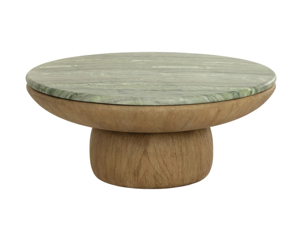 Sunpan Orula Round Concrete Coffee Table with Sage Marble Look Top and Oak Pedestal Base 112969