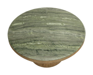 Sunpan Orula Round Concrete Coffee Table with Sage Marble Look Top and Oak Pedestal Base 112969