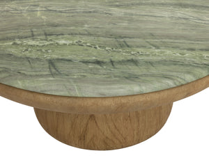 Sunpan Orula Round Concrete Coffee Table with Sage Marble Look Top and Oak Pedestal Base 112969
