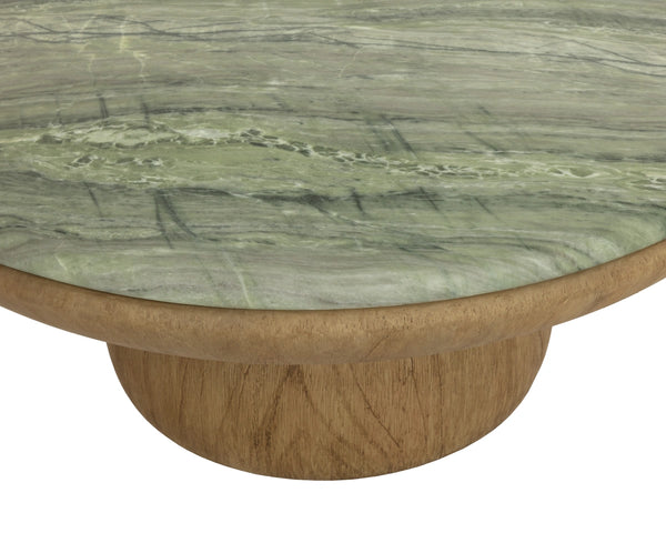 Sunpan Orula Round Concrete Coffee Table with Sage Marble Look Top and Oak Pedestal Base 112969