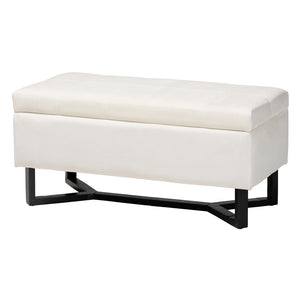 Baxton Studio Baxton Studio Elegant Velvet Storage Ottoman with Lift-Top Design and Contemporary Nailhead Trim Beige WS-20716-Beige/Espresso-Otto