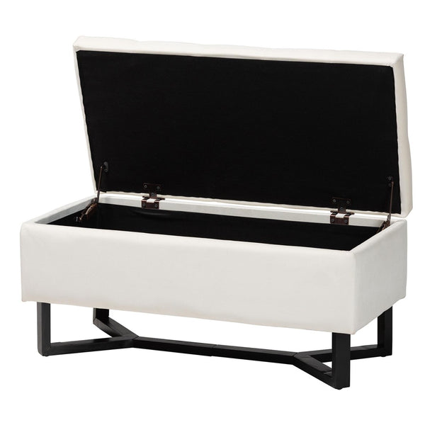 Baxton Studio Baxton Studio Elegant Velvet Storage Ottoman with Lift-Top Design and Contemporary Nailhead Trim Beige WS-20716-Beige/Espresso-Otto