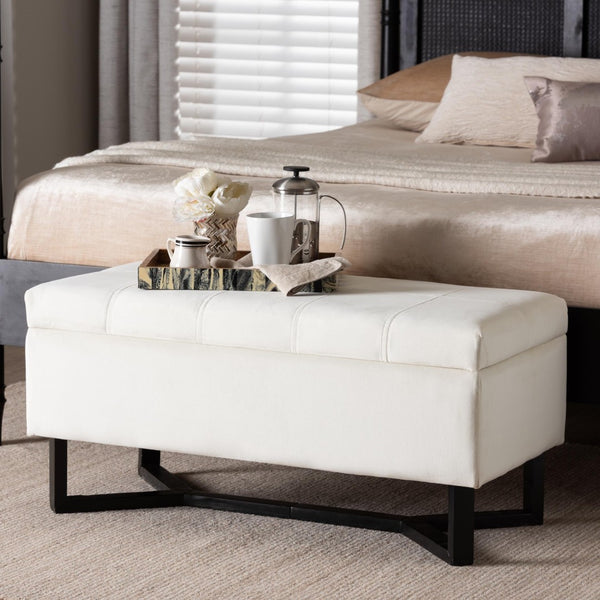 Baxton Studio Baxton Studio Elegant Velvet Storage Ottoman with Lift-Top Design and Contemporary Nailhead Trim Beige WS-20716-Beige/Espresso-Otto