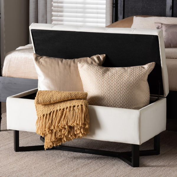 Baxton Studio Baxton Studio Elegant Velvet Storage Ottoman with Lift-Top Design and Contemporary Nailhead Trim Beige WS-20716-Beige/Espresso-Otto