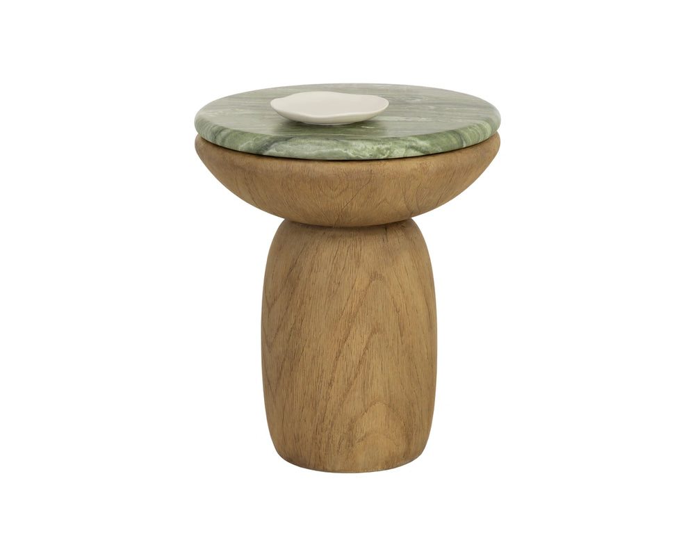 Sunpan Orula Concrete End Table Sculptural Mushroom Form with Marble Swirl and Oak Pedestal 112970