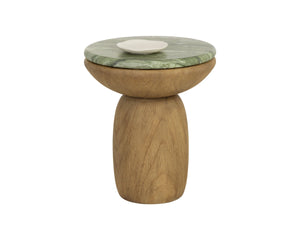 Sunpan Orula Concrete End Table Sculptural Mushroom Form with Marble Swirl and Oak Pedestal 112970