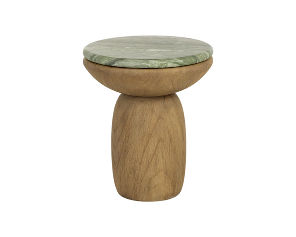 Sunpan Orula Concrete End Table Sculptural Mushroom Form with Marble Swirl and Oak Pedestal 112970