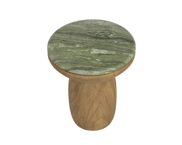 Sunpan Orula Concrete End Table Sculptural Mushroom Form with Marble Swirl and Oak Pedestal 112970