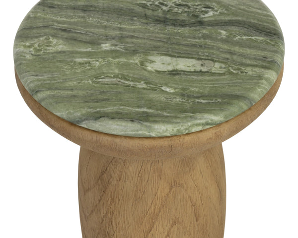 Sunpan Orula Concrete End Table Sculptural Mushroom Form with Marble Swirl and Oak Pedestal 112970