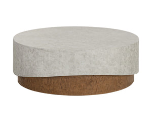 Sunpan Leda Round Concrete Coffee Table with Faux Marble Top and Wood Grain Base 112976