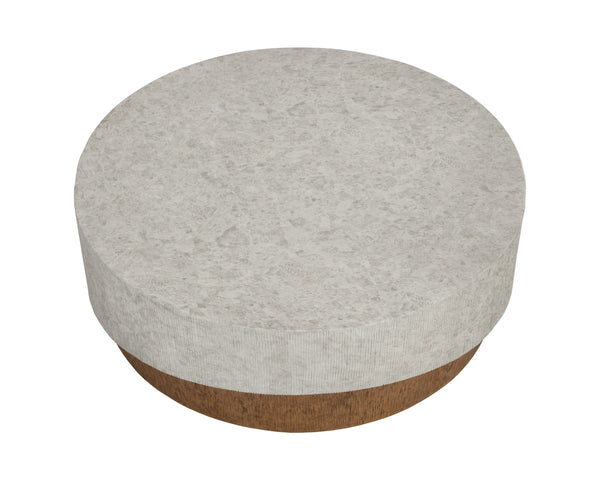 Sunpan Leda Round Concrete Coffee Table with Faux Marble Top and Wood Grain Base 112976