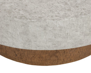 Sunpan Leda Round Concrete Coffee Table with Faux Marble Top and Wood Grain Base 112976