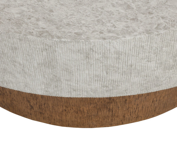 Sunpan Leda Round Concrete Coffee Table with Faux Marble Top and Wood Grain Base 112976