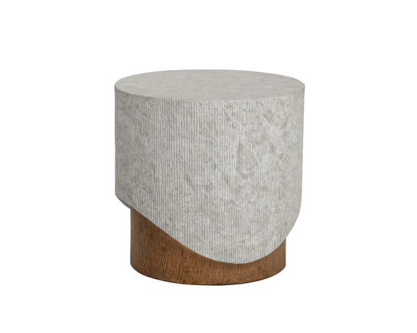 Sunpan Leda Concrete Side Table Faux Marble Top and Wood Grain Base Contemporary Accent 112977