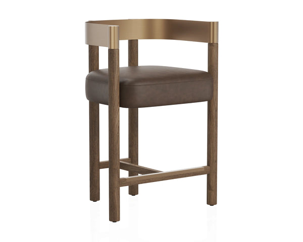 Sunpan Manolo Counter Stool Antique Brass Arch Back Faux Leather Seat for Kitchen Islands 112978