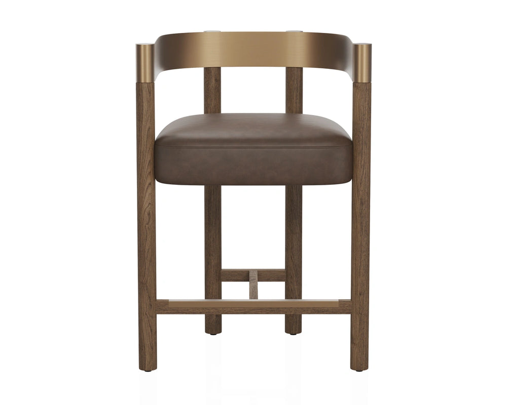 Sunpan Manolo Counter Stool Antique Brass Arch Back Faux Leather Seat for Kitchen Islands 112978