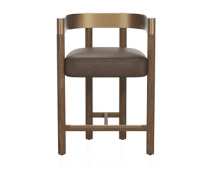 Sunpan Manolo Counter Stool Antique Brass Arch Back Faux Leather Seat for Kitchen Islands 112978
