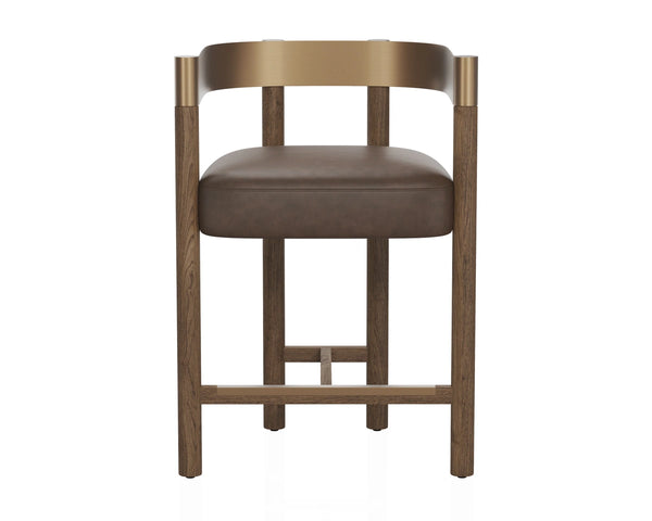 Sunpan Manolo Counter Stool Antique Brass Arch Back Faux Leather Seat for Kitchen Islands 112978